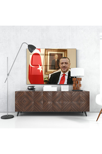 Zerawall Recep Tayyip Erdoğan Türk Bayrağı Cam Tablo Kırılmaz Cam Ofis Ve Okul Dekorasyonu