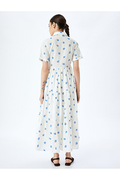 Koton Φόρεμα με κοντό μανίκι με λουλουδάτο κουμπιά με μακρύ πουκάμισο