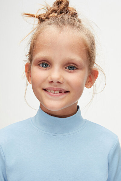 LOVETTI Fete - Tricou albastru închis cu mânecă lungă pe jumătate cu gât