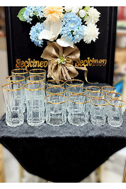 SEÇKİNEV Gaia 18 Parça Gerçek Yaldızlı Su Bardağı Takımı (Paşabahçe Cam)