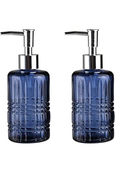 Bosphorus 2 موزع صابون سائل زجاجي - نمط كريستال أزرق 300 مل، 6.8 × 17.6 سم