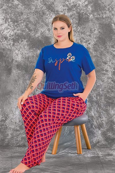 quilling Culoare și model albastru închis 10981 Set de pijamale pentru mamă cu mâneci scurte pentru femei