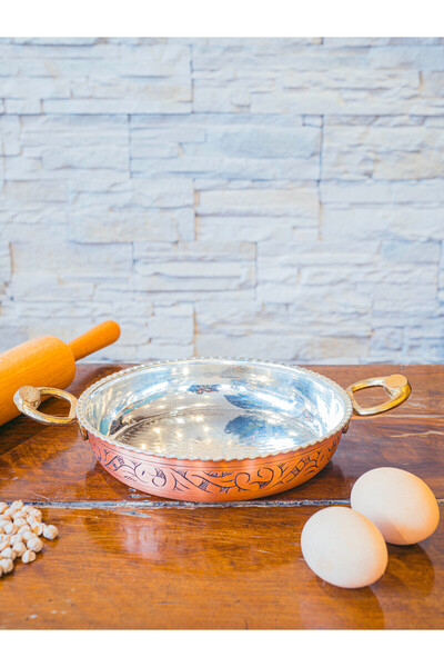 Bakır Concept Copper Pan with Carved Embroidery and Frills, Matte Copper Colo...