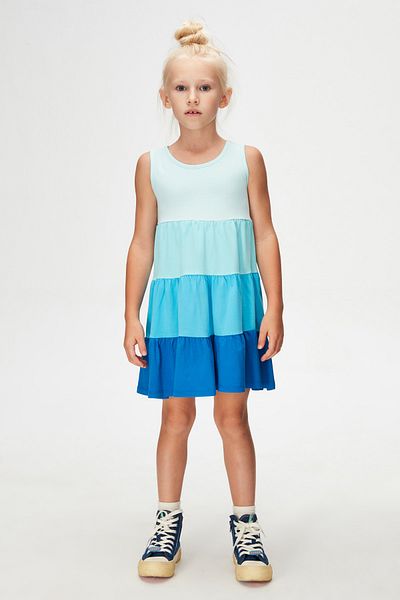 LOVETTI Soft Turquoise-Sax Girl's Colorful Layered Gathered Strap Dress