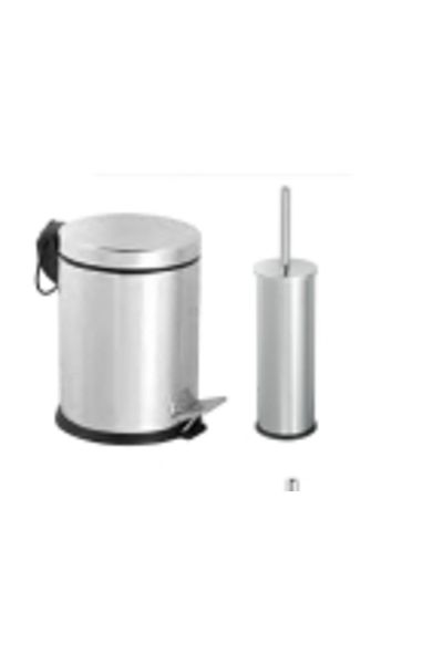 CAMERO Adnoss Dual Bathroom Set - Trash Lid with Shock Absorber, Trash Can and Toilet Bowl Brush
