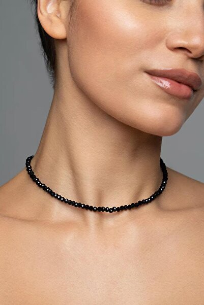 New Obsessions Black Crystal Stone Choker Chocker Necklace
