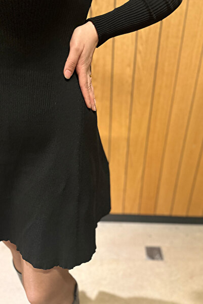 NN SISTER Uzun Kollu Siyah Triko Elbise