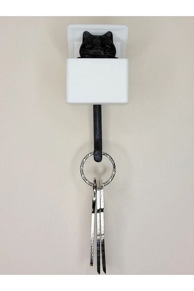 LCD Craft 3D Print Movable Cat Key Strap - Cat Keychain, Key Holder, Minimalist Design - White