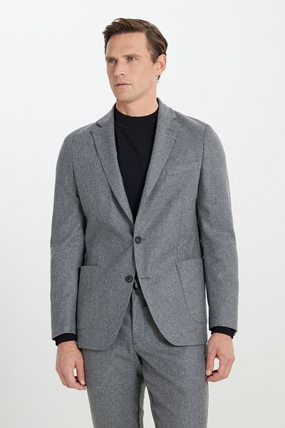 ALTINYILDIZ CLASSICS Men's Gray Wool Slim Fit Slim Fit Mono Collar Waist Tie Bag Pocket Suit