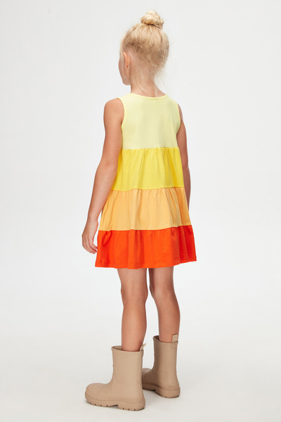LOVETTI Açık Sarı-turuncu Kat Kat Renkli Kız Çocuk Büzgülü Askılı Elbise