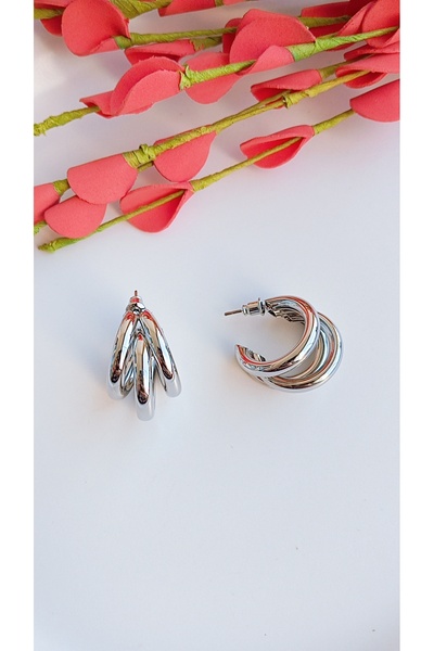 Duayen Design Kadın 3'lü Görünümlü Gümüş Boru Halka Küpe