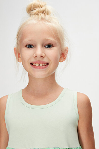 LOVETTI Green-darK Petrol Colored Girl's Drawstring Strap Dress