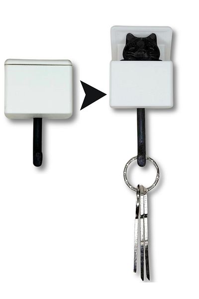 LCD Craft 3D Print Movable Cat Key Strap - Cat Keychain, Key Holder, Minimalist Design - White
