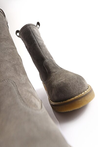 SU SHOE BOUTIQUE NO65 Gri Hakiki Süet Deri Rahat Bot