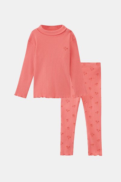 LOVETTI Salmon Flower Printed Girl's Camisole Bottom Top Set