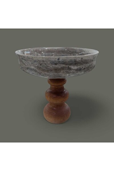 Sümeyra Marble Art Ασημένιο μπολ τραβερτίνης - Ασημένιο μπολ τραβερτίνης - Μπολ με ξύλινο πόδι