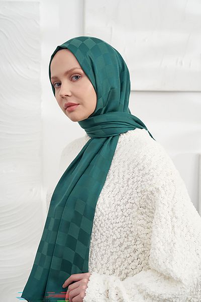 ARMANDA ŞAL ITALIAN JACQUARD DAME - VERDE PETROL