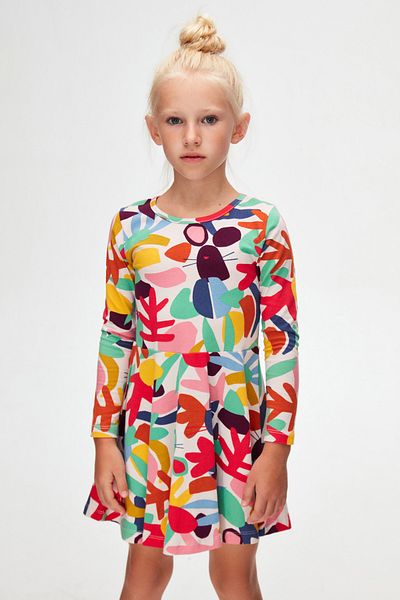LOVETTI Girls Cutouts Foliage Pattern Long Sleeve Dress