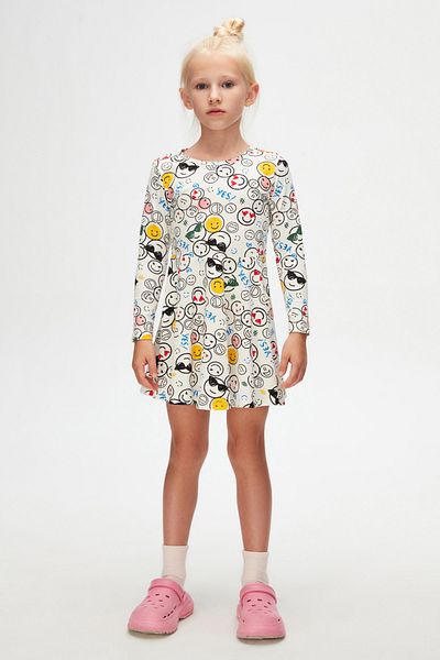LOVETTI Girl's Cute Faces Pattern Long Sleeve Dress