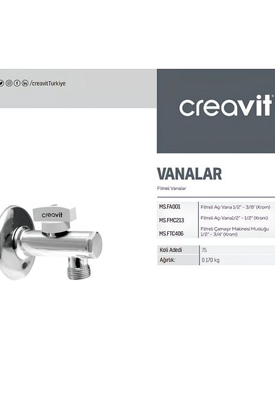 Creavit 1/2-3/4 Chrome Filtered Laundry Tap - Ftc406