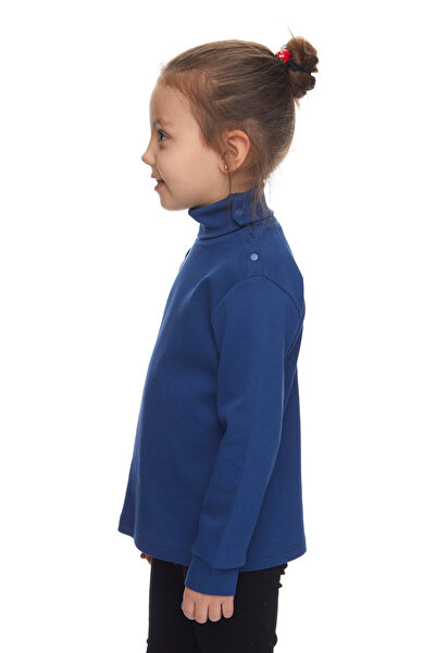 LOVETTI indigo Basic for Girl - Full turtleneck Long Sleeve Winter t-shirt with Snap Fasteners