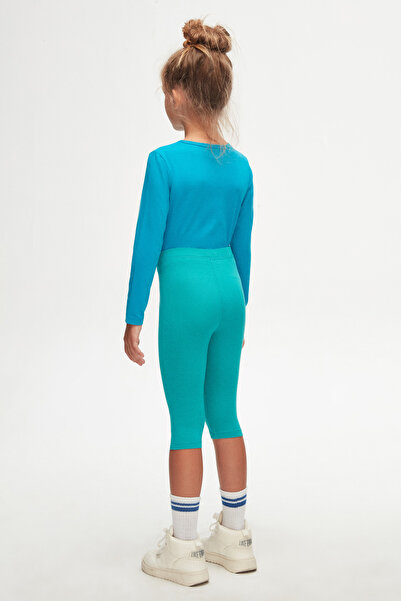 LOVETTI Petrol Colored Basic Girl's Knee-length Leggings and Capri Set