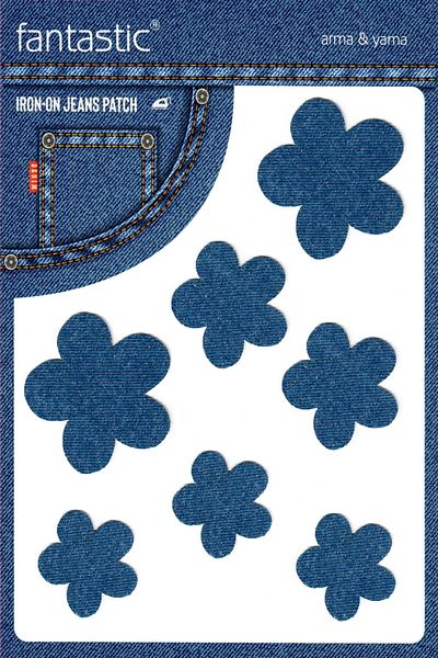 FANTASTIC ARMA Patch de reparare pentru blugi din denim cu model de flori albastru indigo - Patch de blugi adeziv cu căldură, decorativ)
