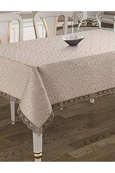 robotrend White Textile Tablecloth with Lace and Stain Resistant - Brown, 160 X 220 Byzt238
