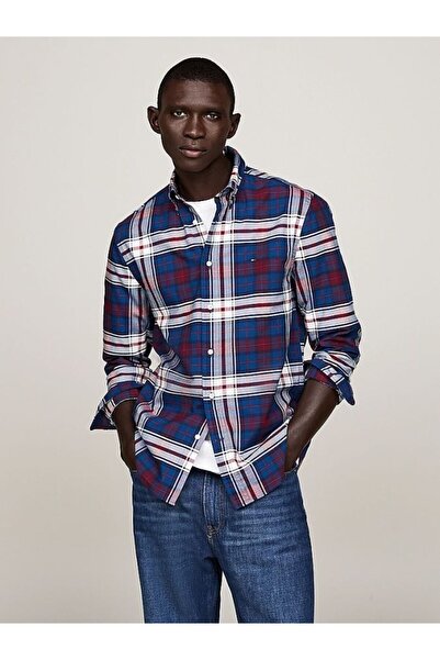 Tommy Hilfiger Erkek Desenli Gömlek Yaka Uzun Kollu Mavi Gömlek MW0MW37208-0MT