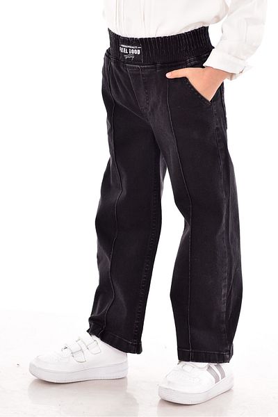 MORE KIDS Wide Leg Girl's Jeans Lycra Elastic Stripe Pant