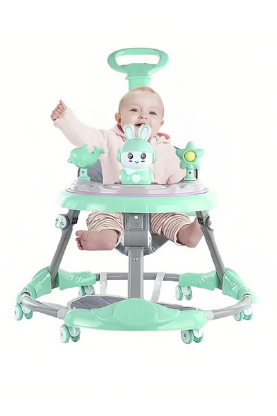 Yelajoy Baby Walker,Mute Adjustable,with Push Handle and Food Tray,for Boys Girls 6 to 18 Months,Green