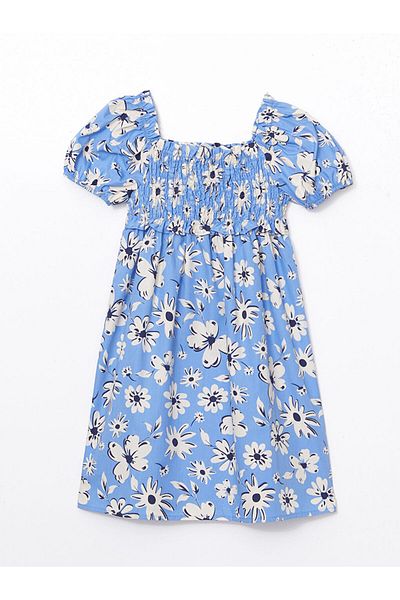 LC Waikiki Rochie pentru fetiță cu guler pătrat de sezon nou cu flori - S58551Z4