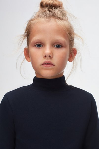 LOVETTI Dark Navy Blue Basic Winter Half Turtleneck Long Sleeve Girls' T-Shirt
