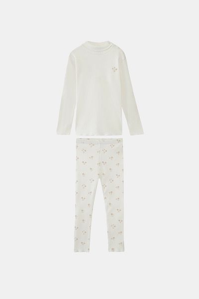 LOVETTI Ecru Girl's Floral Printed Girl's Camisole Bottom Top Set
