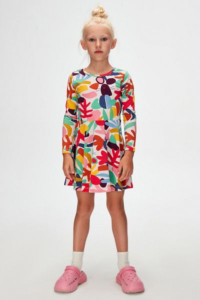 LOVETTI Girls Cutouts Foliage Pattern Long Sleeve Dress