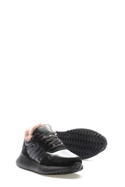 Ayakkabıhane Pantofi casual de damă negri, cu blană la interior și piele natu...