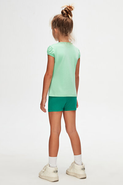 LOVETTI Pastel Green Basic Girl's Zero Collar Watermelon Sleeve T-Shirt