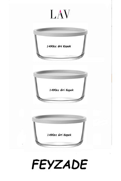 LAV Feyzade - 1490 Cc X 3 Pcs Grey Storage Container (Lv-Rnd-217)