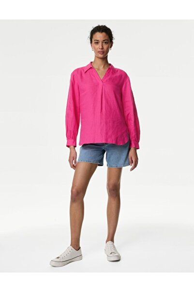Marks & Spencer Uzun Kollu Keten Popover Bluz