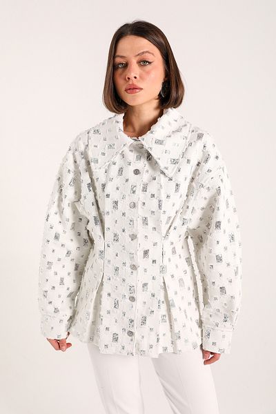 Melike Tatar White Sequined Jacket 32-3416
