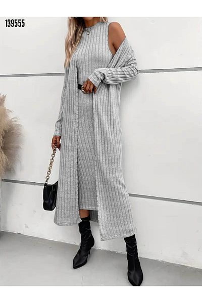 JANES Women's Raised Camisole Dress and Long Sleeve Cardigan Stylish Two-Piece Set