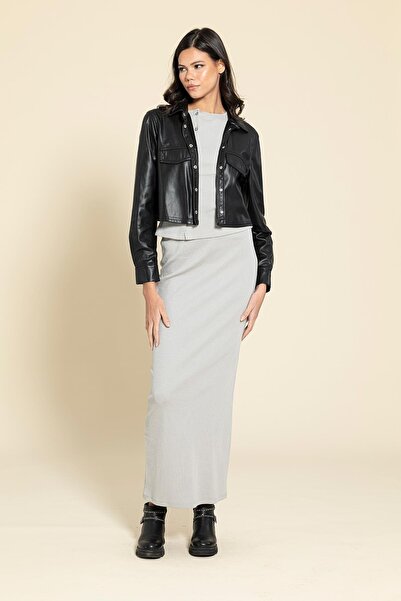 FOR YOU MODA Buttoned Gray Blouse Skirt Set