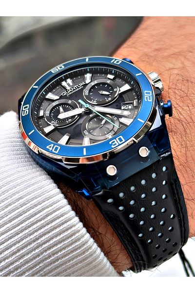 Quantum Function Leather Cord Steel Case Men's Wrist Watch 1107.969