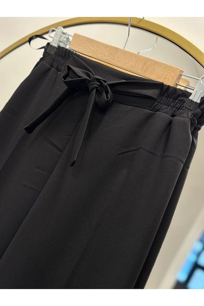 Ebrar Store Asu Belted Wide Leg Trousers-Mt1445 Black
