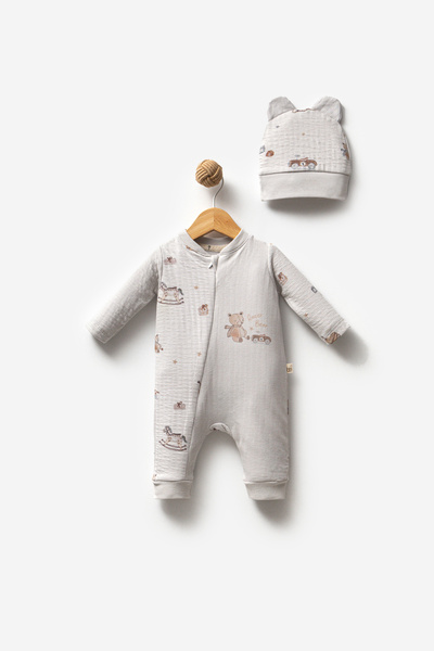 Bubbles 100% Organic Cotton Drive Bear Zippered Unisex Baby Jumpsuit