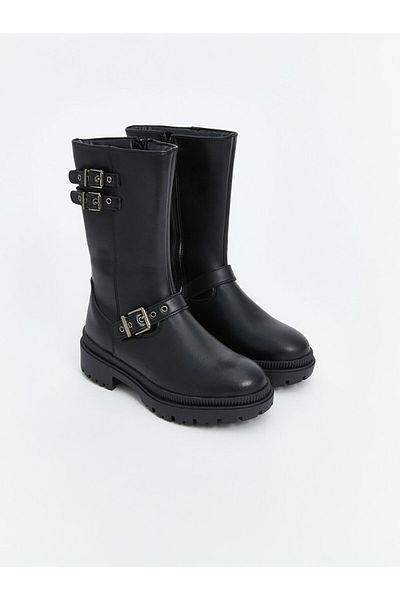 LC Waikiki Lcw Steps Black Double Buckle Women's Leather Boots