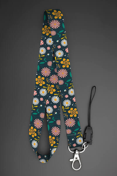 Apptakı Çiçekler Boyun Askı İpi Kimlik Kartı ve Telefon Askısı - ASK0028