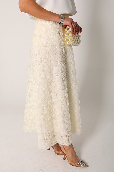 Melike Tatar Cream 32-2306 Model Rose Skirt