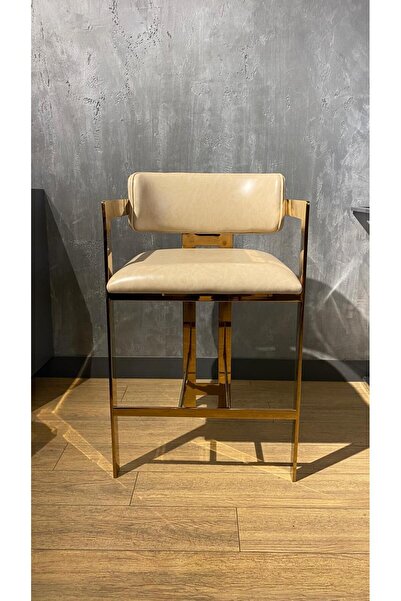 BYALANZA DERİ DÖŞEMELİ PASLANMAZ ÇELİK BAR SANDALYESİ