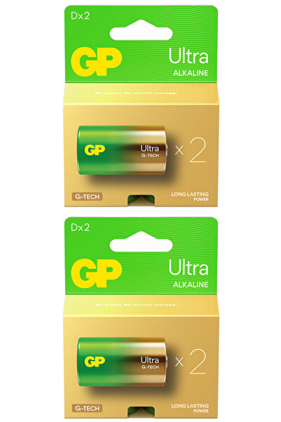 GP Batteries G-TECH Ultra Alkalin Kalın LR20 - D Boy 1.5V 2 Kart 4 Adet Pil